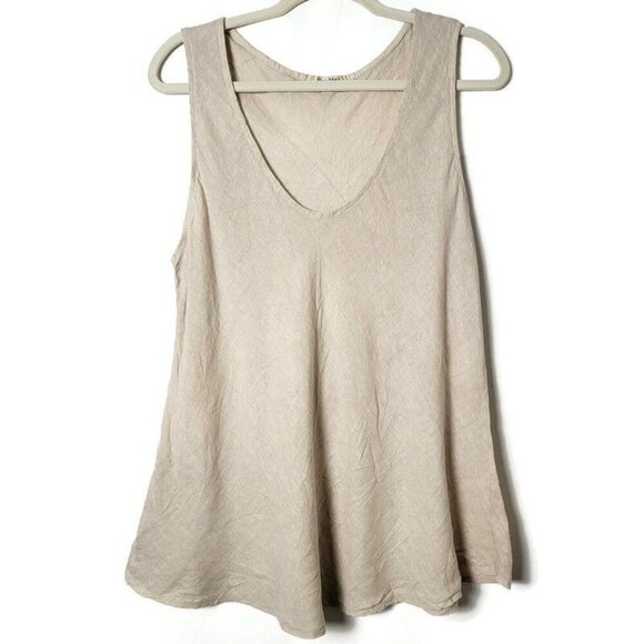 Meo Meli Beige Linen Boho Lagenlook Sleeveless Tunic Top Made In Italy Size M - Picture 1 of 7